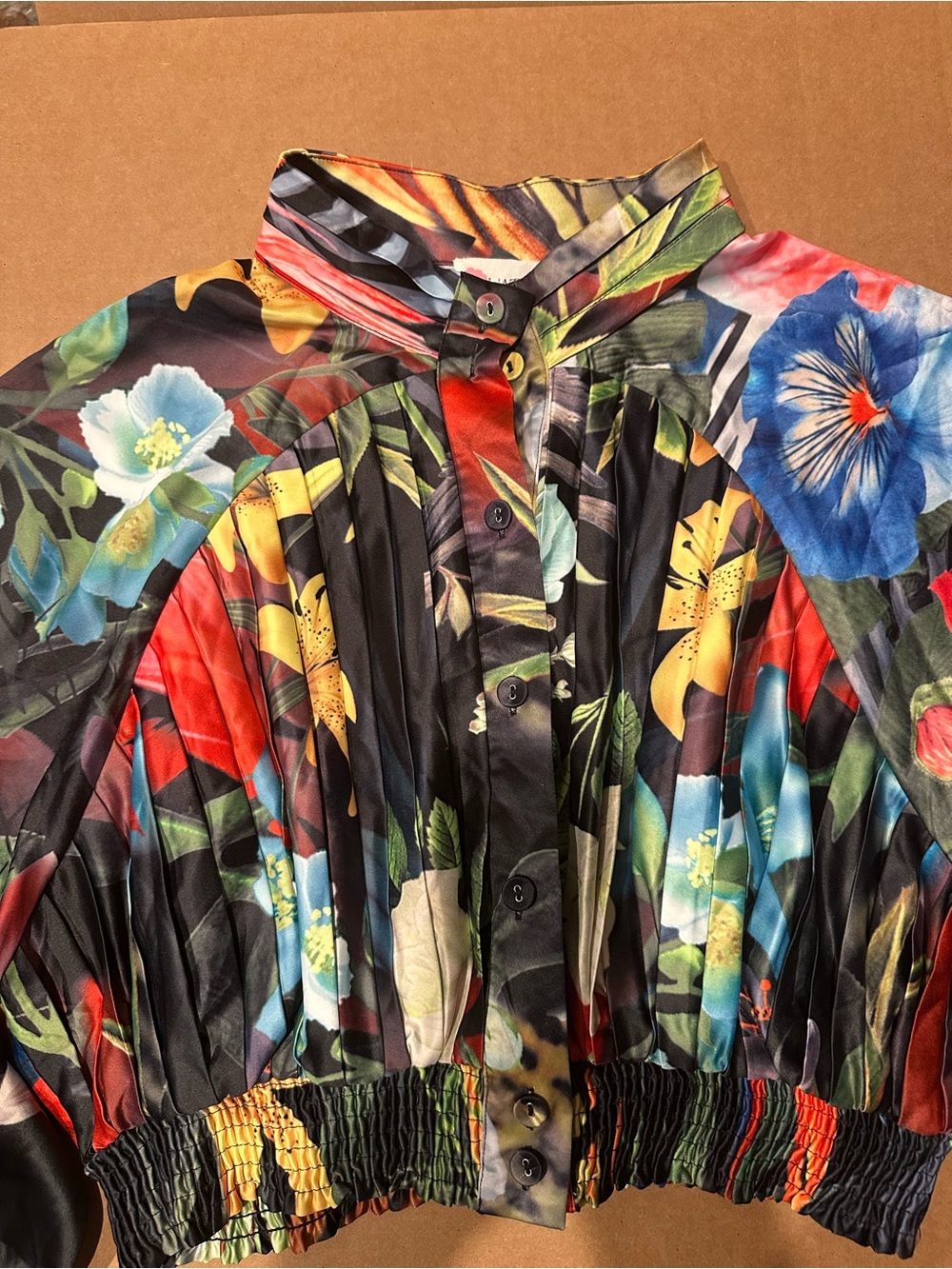 L'ATISTE Black Floral Cropped Bomber Jacket